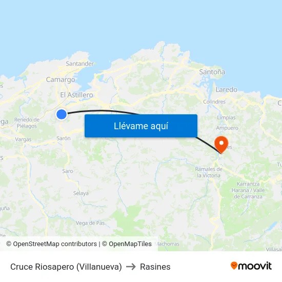 Cruce Riosapero (Villanueva) to Rasines map