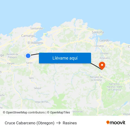 Cruce Cabarceno (Obregon) to Rasines map