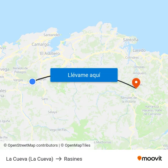 La Cueva (La Cueva) to Rasines map