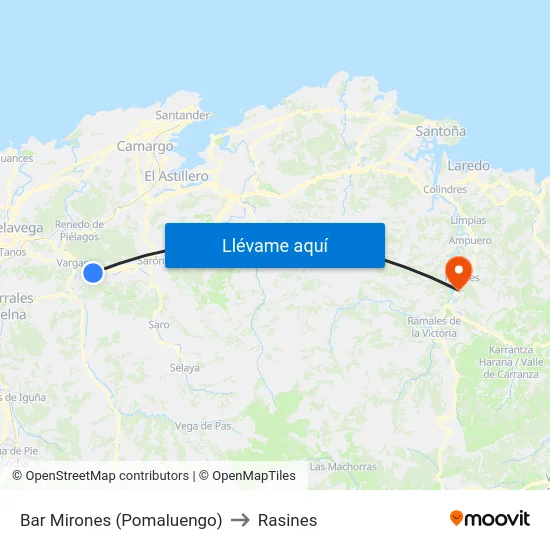 Bar Mirones (Pomaluengo) to Rasines map