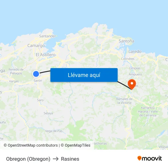 Obregon (Obregon) to Rasines map