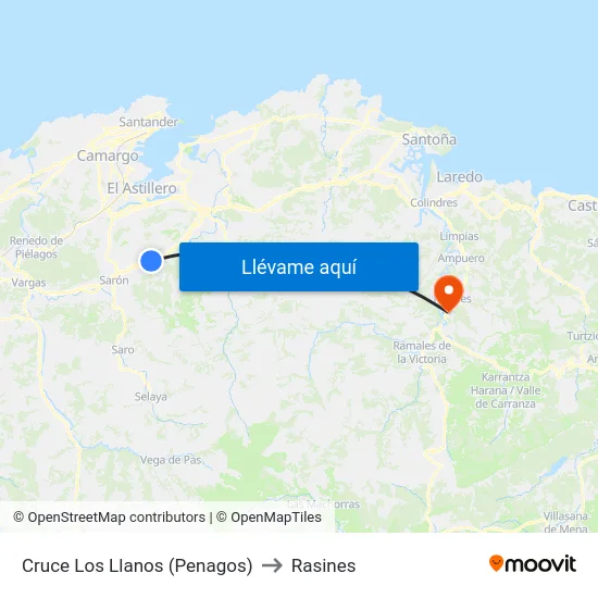 Cruce Los Llanos (Penagos) to Rasines map