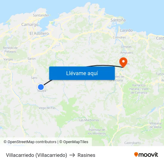 Villacarriedo (Villacarriedo) to Rasines map