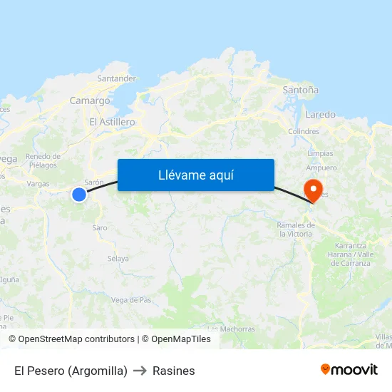 El Pesero (Argomilla) to Rasines map