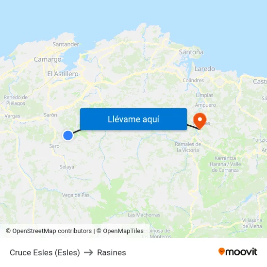 Cruce Esles (Esles) to Rasines map