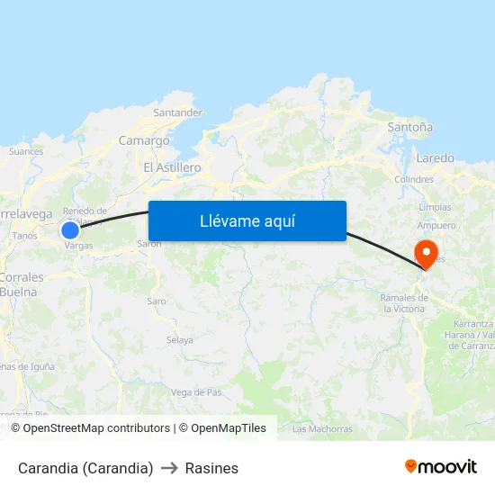 Carandia (Carandia) to Rasines map