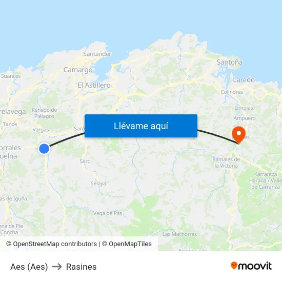 Aes (Aes) to Rasines map