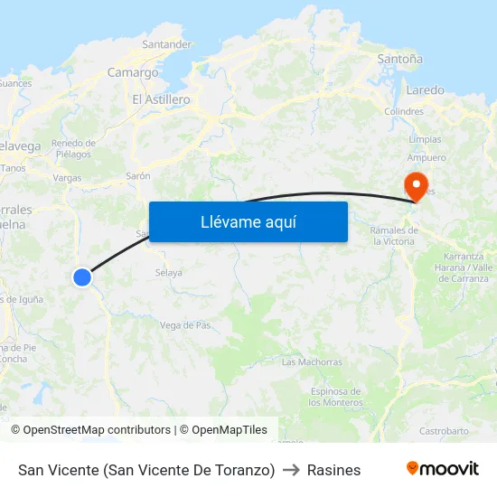 San Vicente (San Vicente De Toranzo) to Rasines map