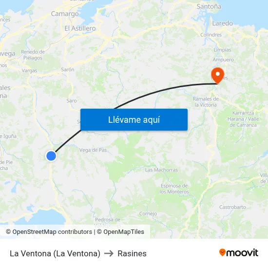 La Ventona (La Ventona) to Rasines map