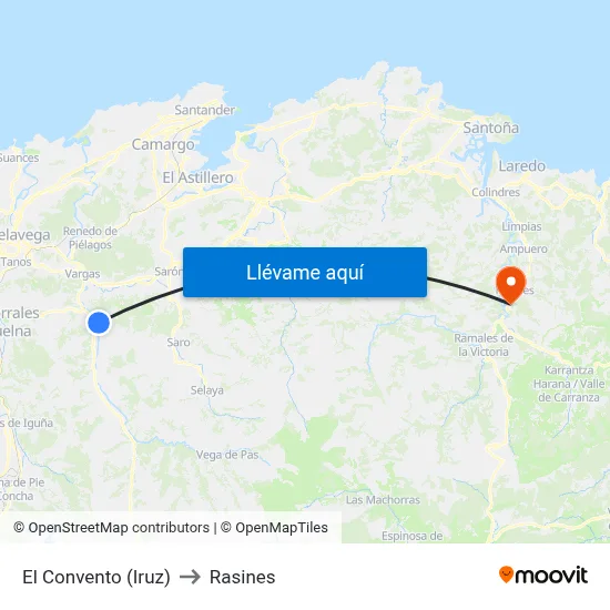 El Convento (Iruz) to Rasines map