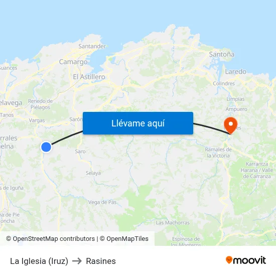 La Iglesia (Iruz) to Rasines map
