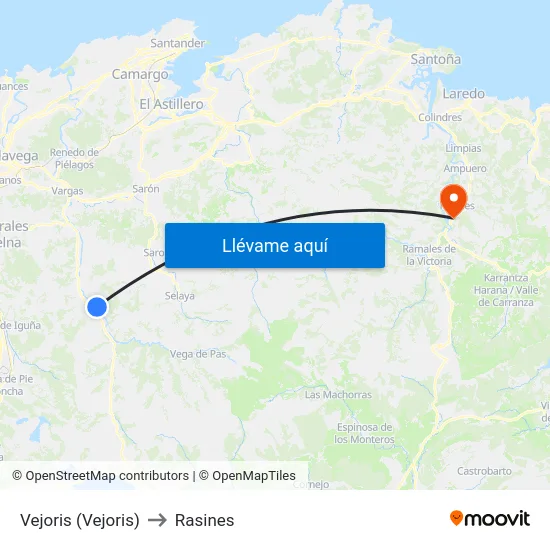 Vejoris (Vejoris) to Rasines map