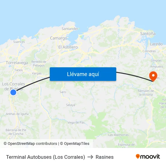 Terminal Autobuses (Los Corrales) to Rasines map