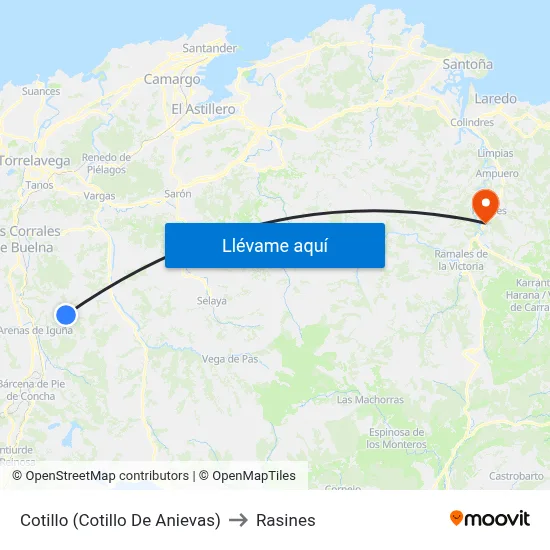 Cotillo (Cotillo De Anievas) to Rasines map