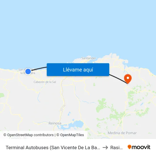 Terminal Autobuses (San Vicente De La Barquera) to Rasines map