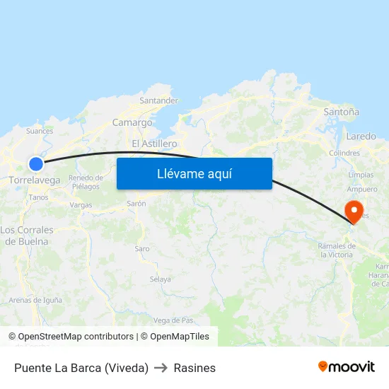 Puente La Barca (Viveda) to Rasines map