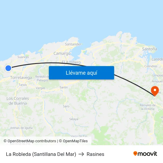 La Robleda (Santillana Del Mar) to Rasines map