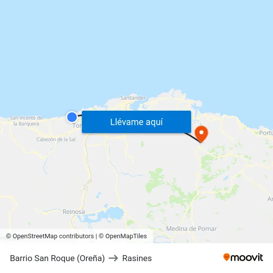 Barrio San Roque (Oreña) to Rasines map