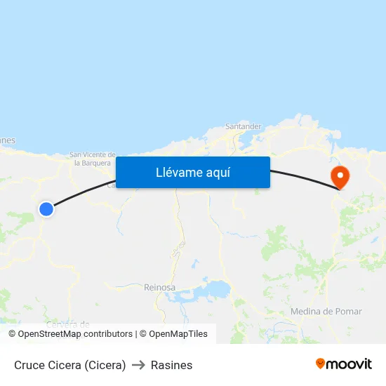 Cruce Cicera (Cicera) to Rasines map