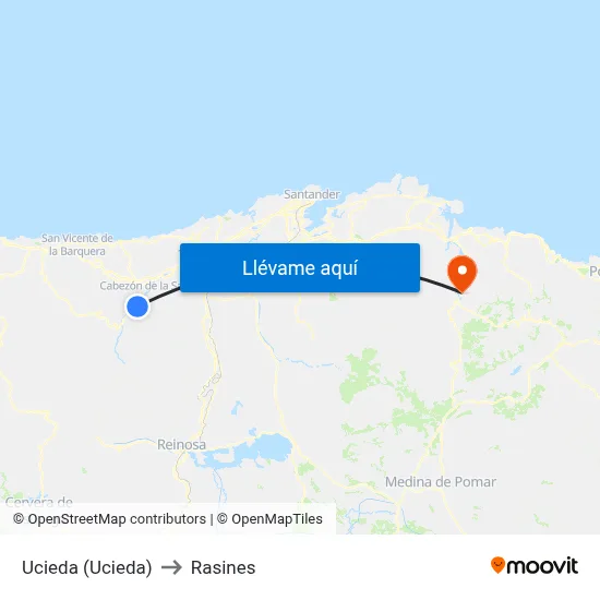 Ucieda (Ucieda) to Rasines map