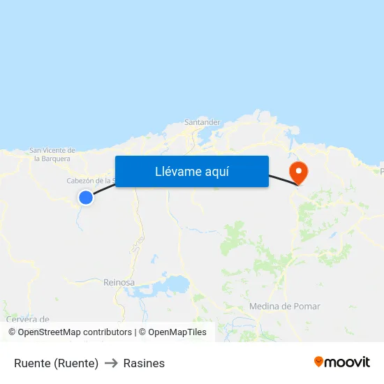 Ruente (Ruente) to Rasines map