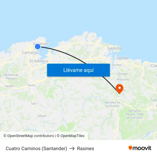 Cuatro Caminos (Santander) to Rasines map