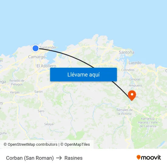 Corban (San Roman) to Rasines map
