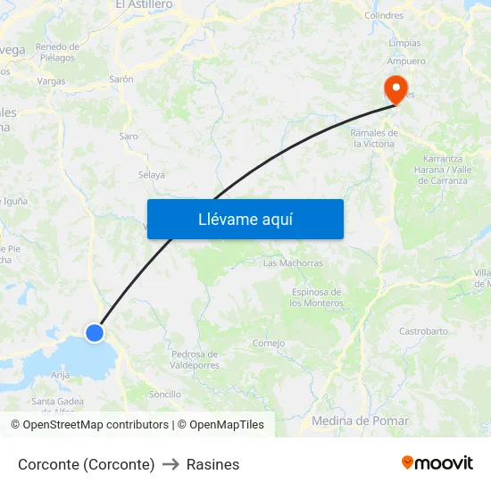 Corconte (Corconte) to Rasines map