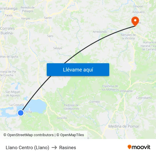 Llano Centro (Llano) to Rasines map