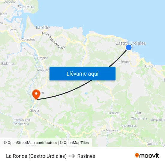 La Ronda (Castro Urdiales) to Rasines map