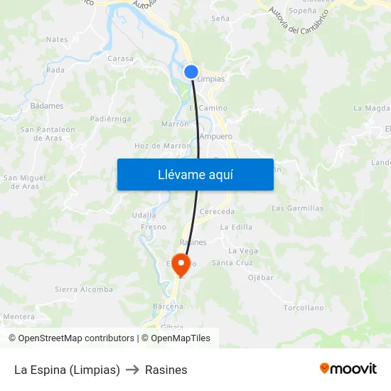 La Espina (Limpias) to Rasines map