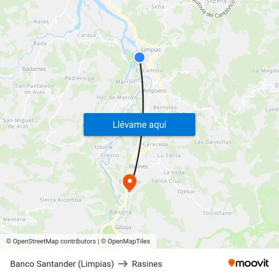 Banco Santander (Limpias) to Rasines map