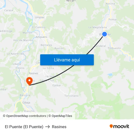 El Puente (El Puente) to Rasines map