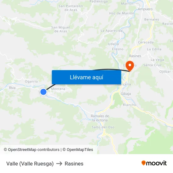 Valle (Valle Ruesga) to Rasines map