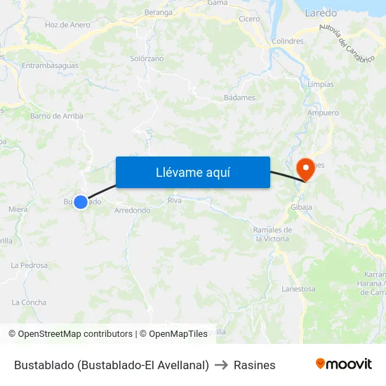 Bustablado (Bustablado-El Avellanal) to Rasines map