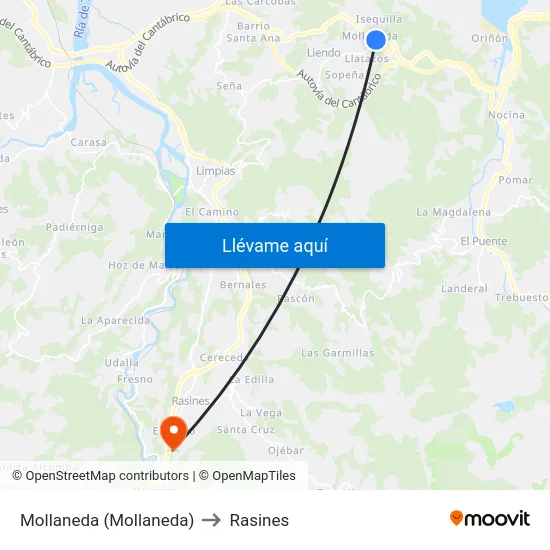 Mollaneda (Mollaneda) to Rasines map