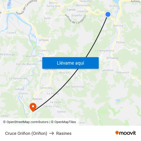 Cruce Oriñon (Oriñon) to Rasines map