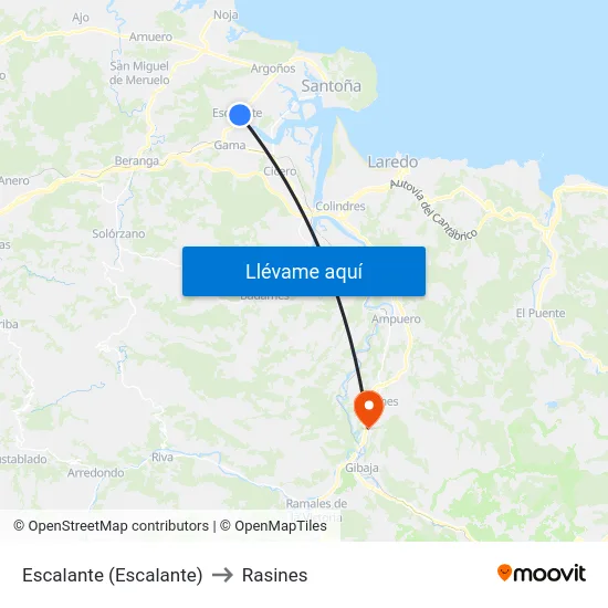 Escalante (Escalante) to Rasines map