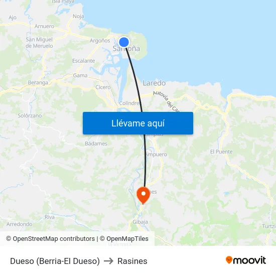 Dueso (Berria-El Dueso) to Rasines map