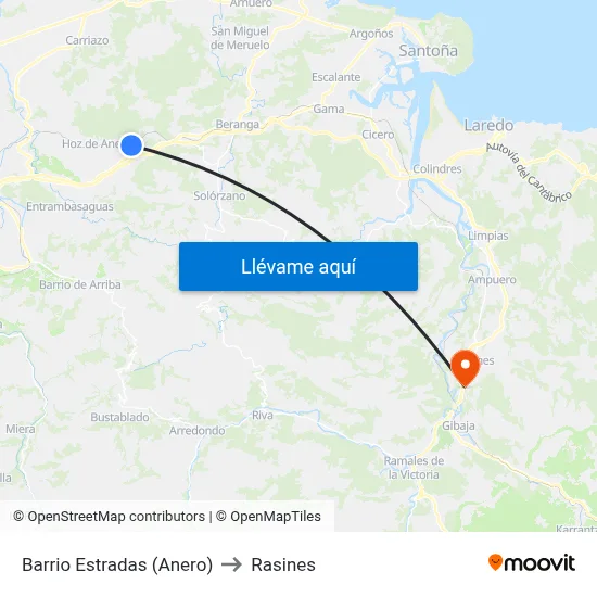 Barrio Estradas (Anero) to Rasines map