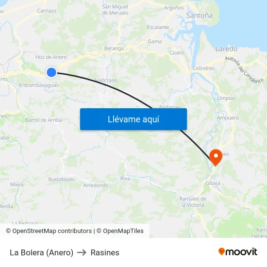 La Bolera (Anero) to Rasines map