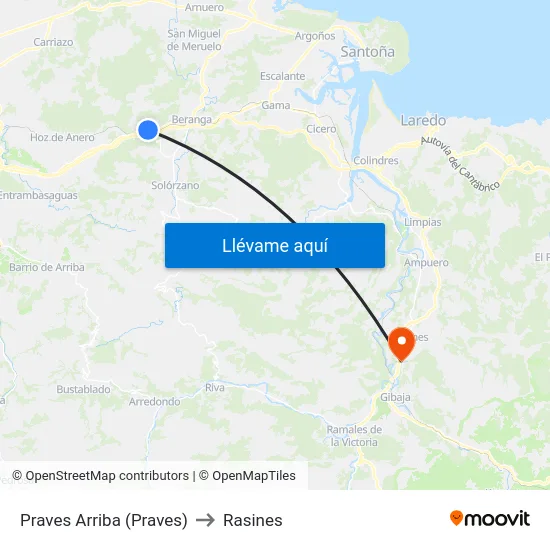 Praves Arriba (Praves) to Rasines map