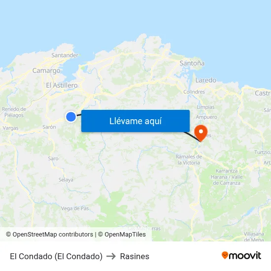 El Condado (El Condado) to Rasines map