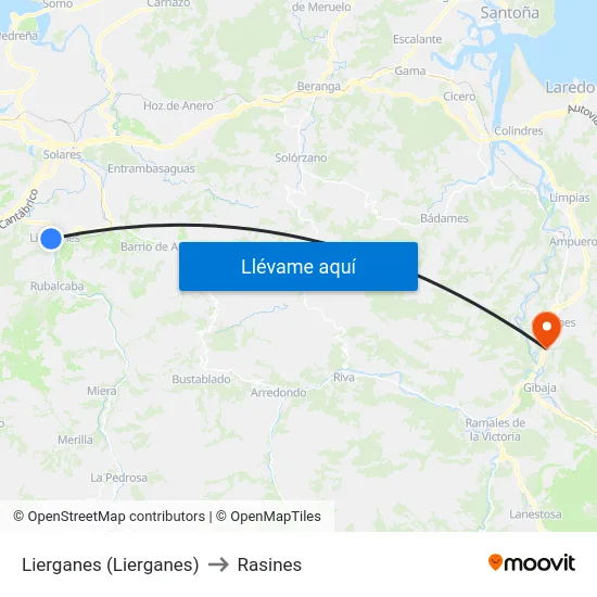 Lierganes (Lierganes) to Rasines map