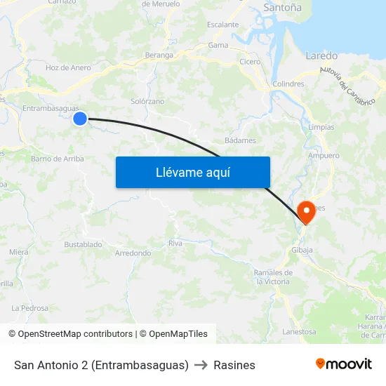 San Antonio 2 (Entrambasaguas) to Rasines map