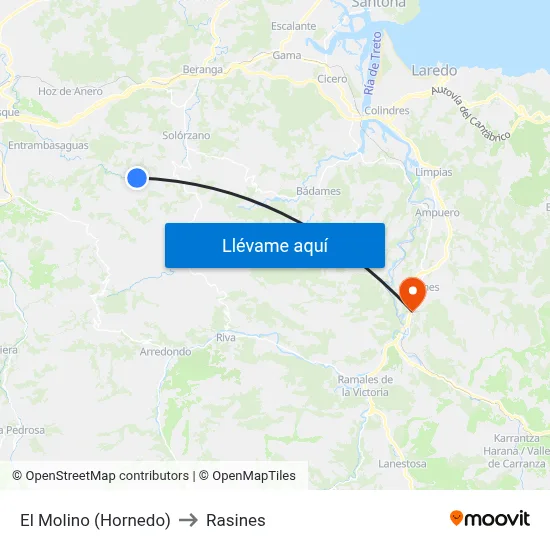 El Molino (Hornedo) to Rasines map