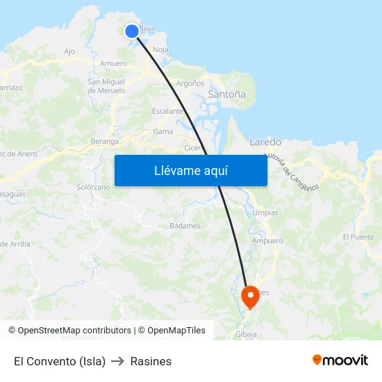 El Convento (Isla) to Rasines map