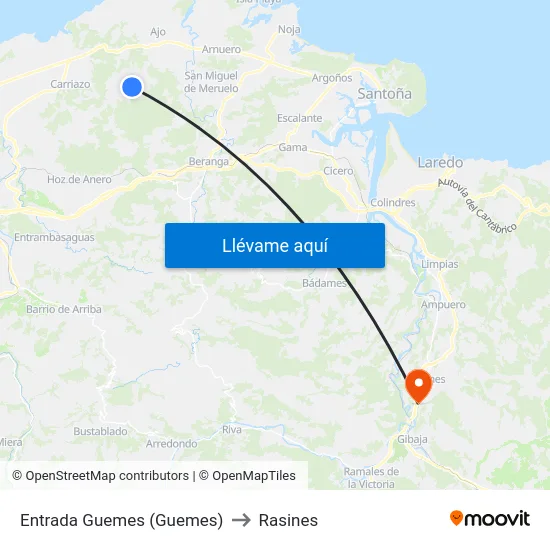 Entrada Guemes (Guemes) to Rasines map