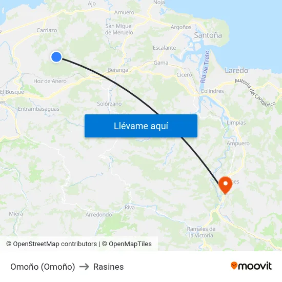 Omoño (Omoño) to Rasines map
