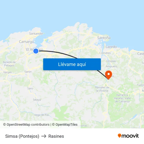 Simsa (Pontejos) to Rasines map